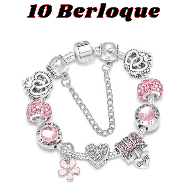 pulseira com 10 berloque de coração